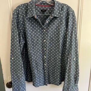 Talbots Blue and White Polka Dot Button-Down Shirt